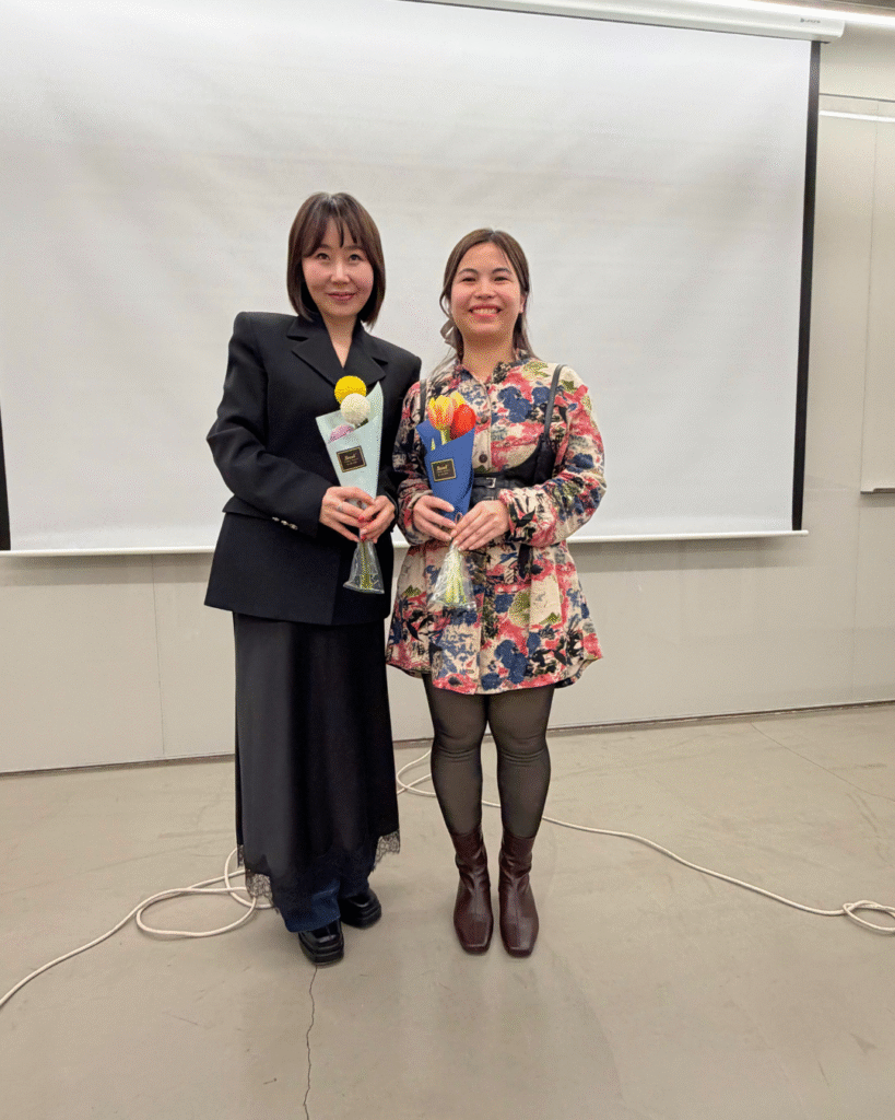 Guest speaker Miso Yoon and MONA founder Quinn Phan posing after the She Makes Impact workshop in Gangnam, Seoul.
